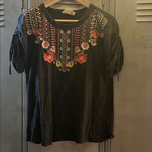 Savanna Jane Black Tee with Colorful Embroidery